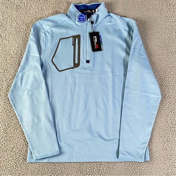 RLX Ralph Lauren Sweater Mens Large Blue 1/4 Zip Pullover Preppy Golf $148 NEW - Picture 1 of 14